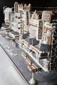 New York Theatre District constructed out of gingerbread and royal icing