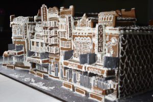 New York Theatre District constructed out of gingerbread and royal icing