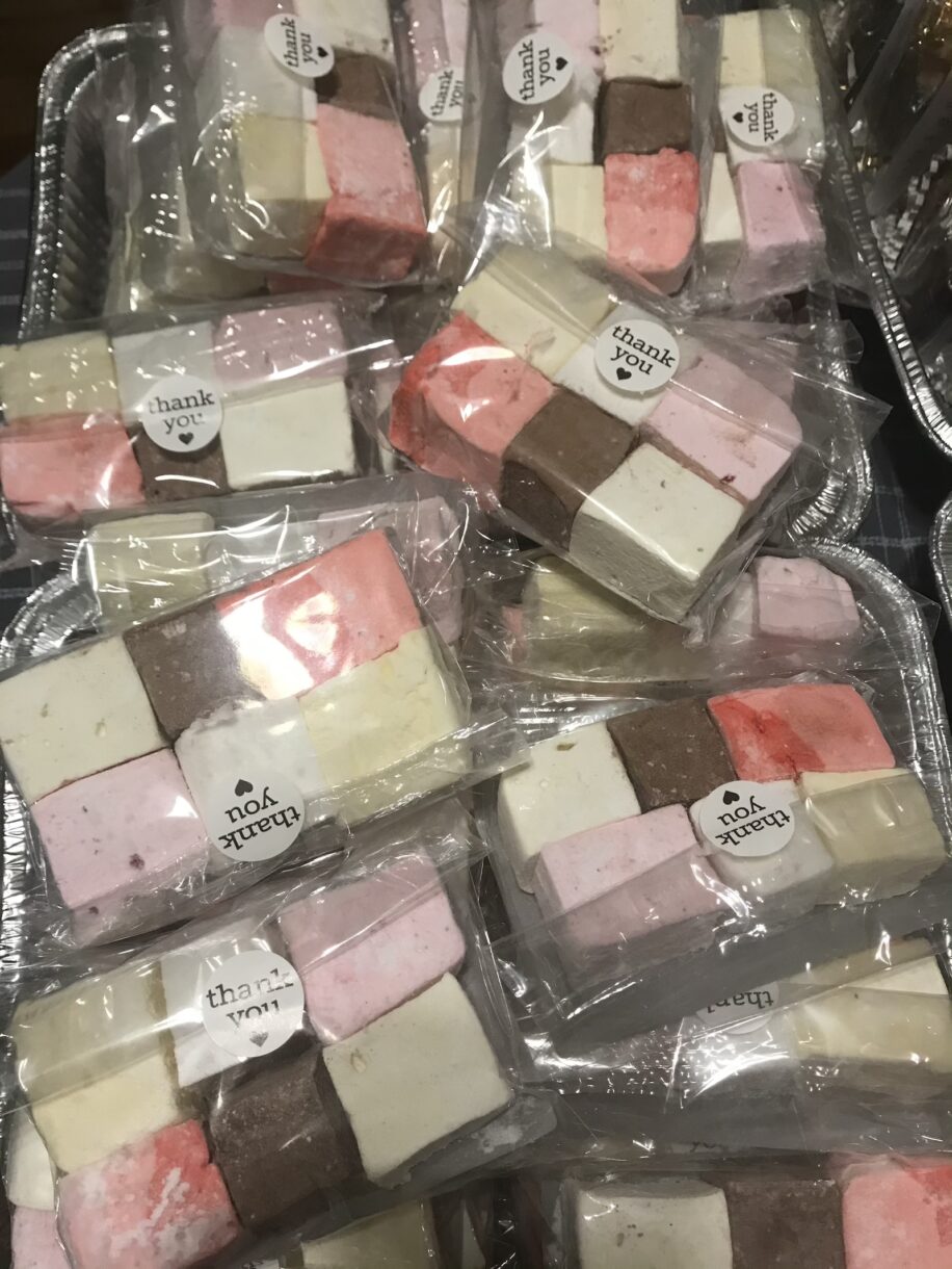 Homemade marshmallows in clear bags