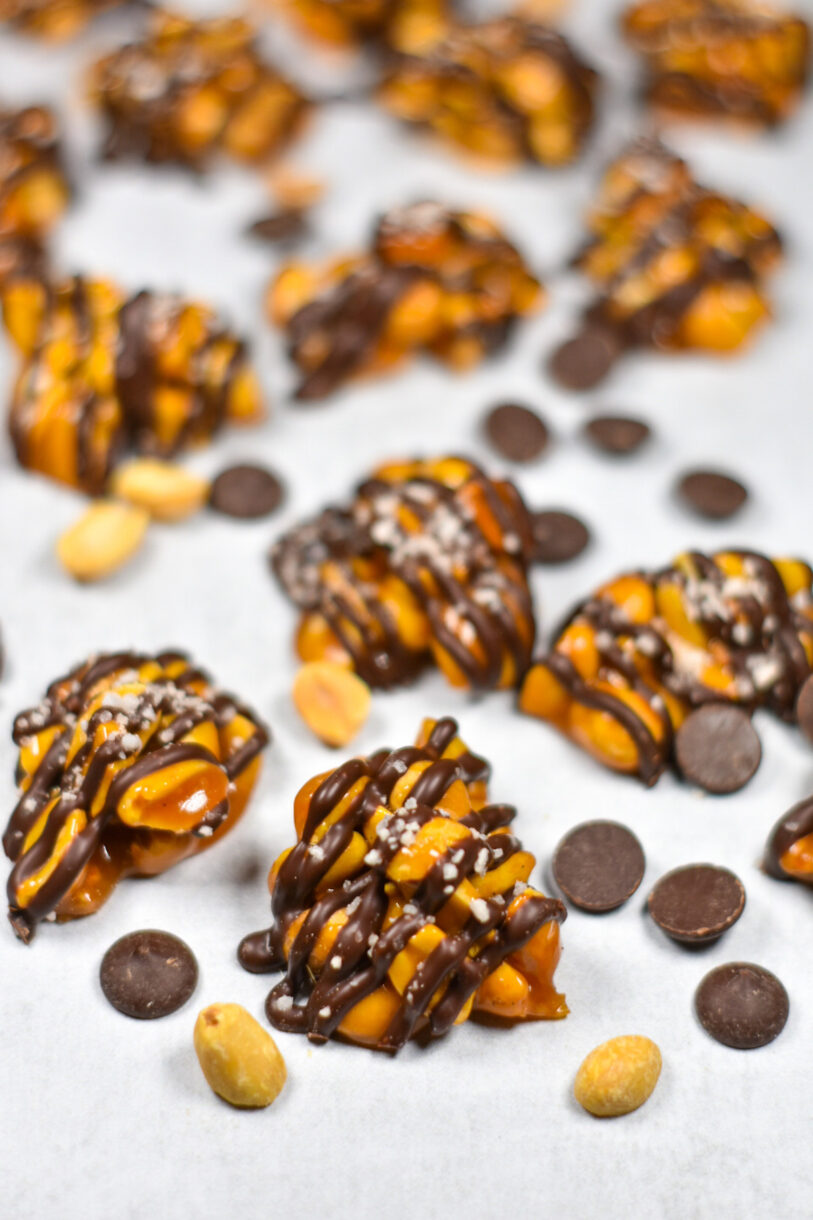 Peanut clusters drizzled in melted chocolate