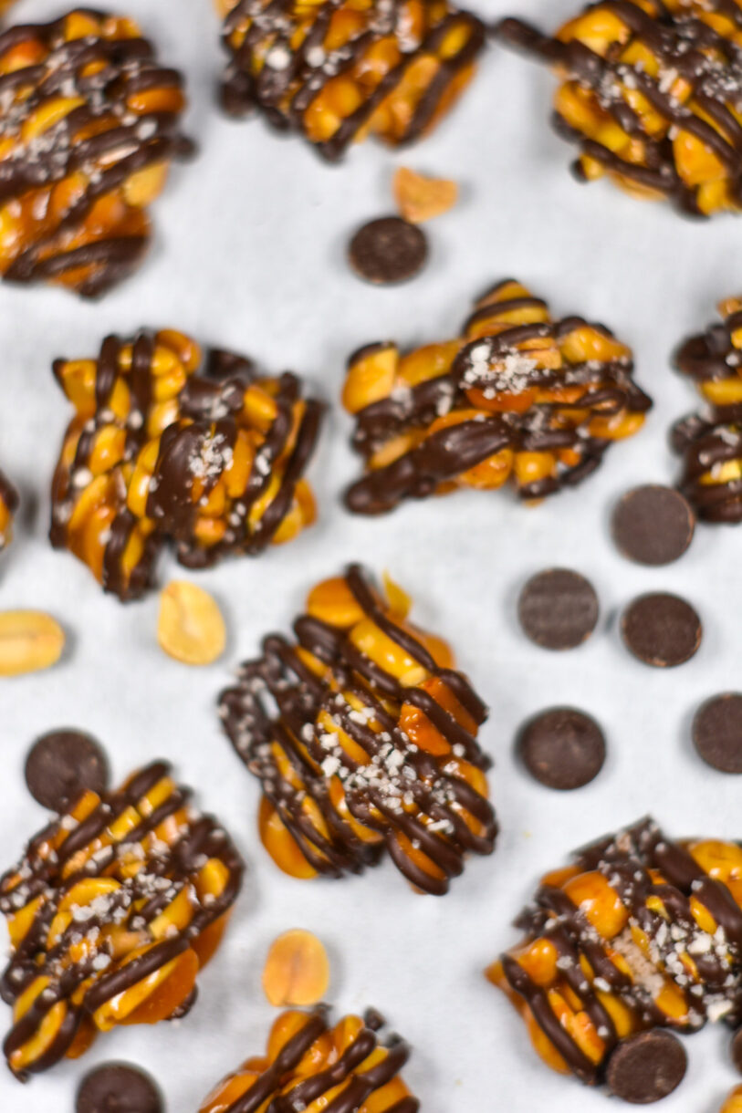 Peanut clusters on a white background