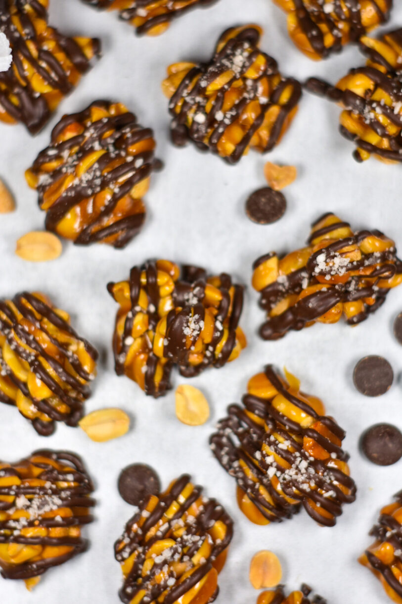Peanut clusters drizzled in chocolate
