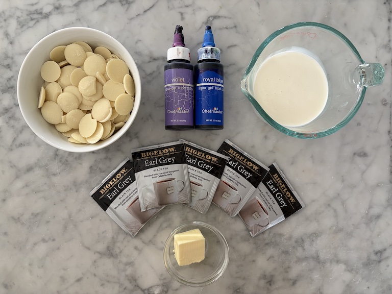 Ganache ingredients on a marble surface