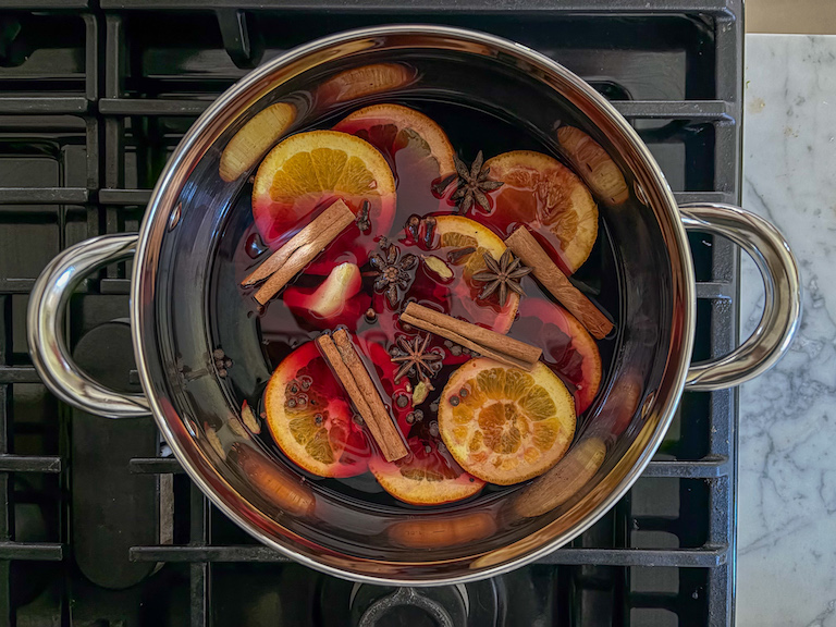 red wine mulling on the stovetop