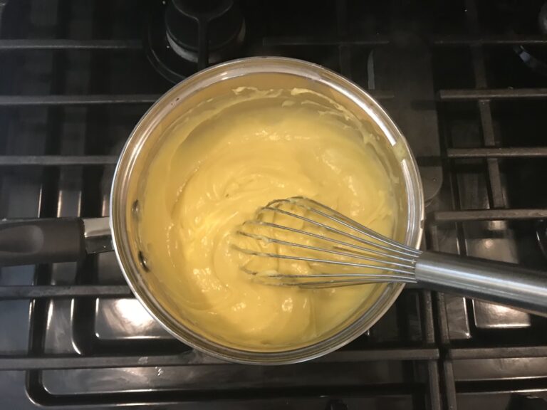 Thickened pastry cream in a saucepan
