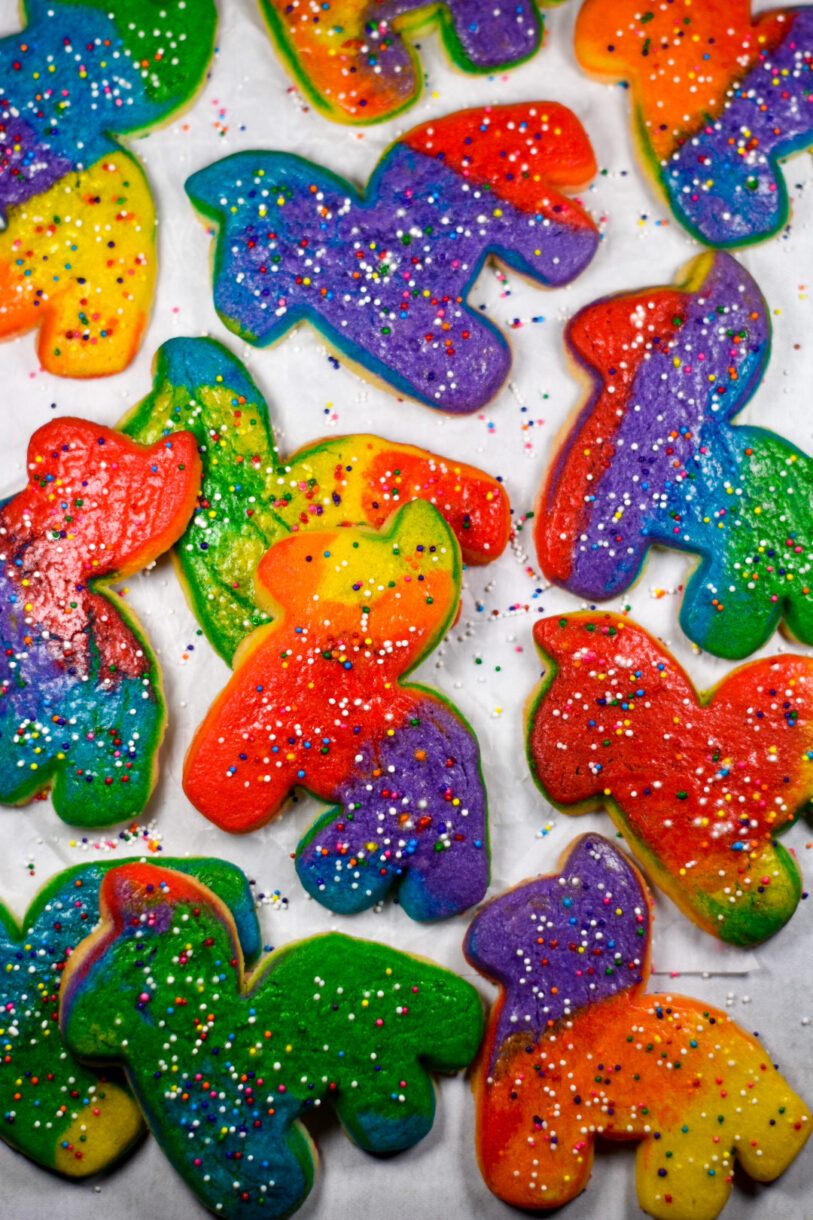 Rainbow Piñata Cookies on a white surface