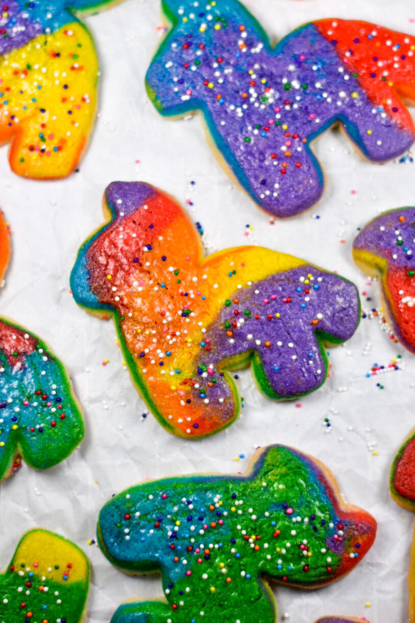 Rainbow Piñata Cookies on a white surface
