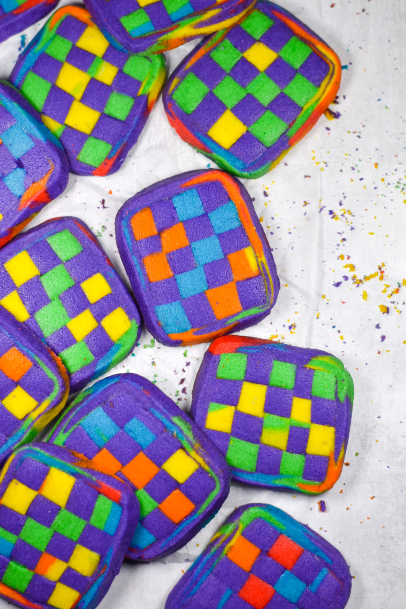 Geometric Rainbow Cookies on a white background