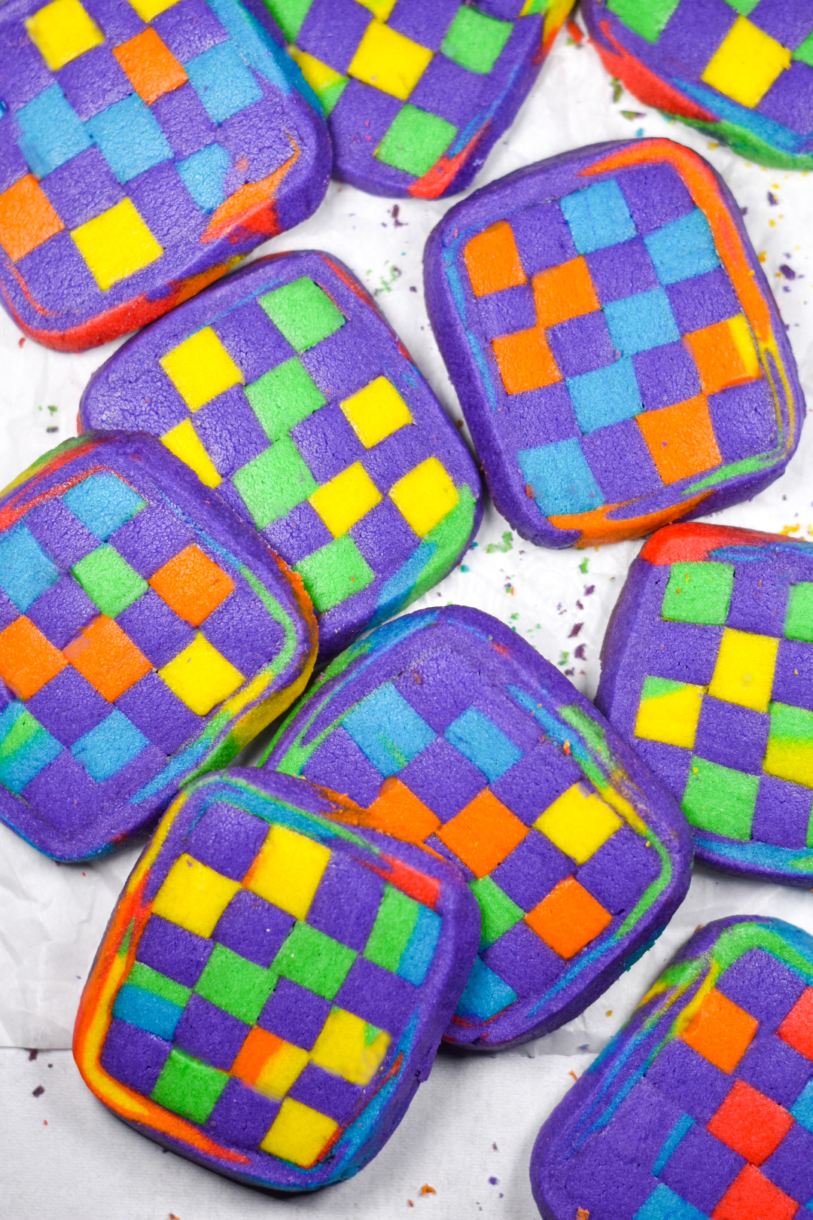 Geometric Rainbow Cookies on a white background