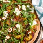 A recipe for grilled peach and goat cheese pizza.
