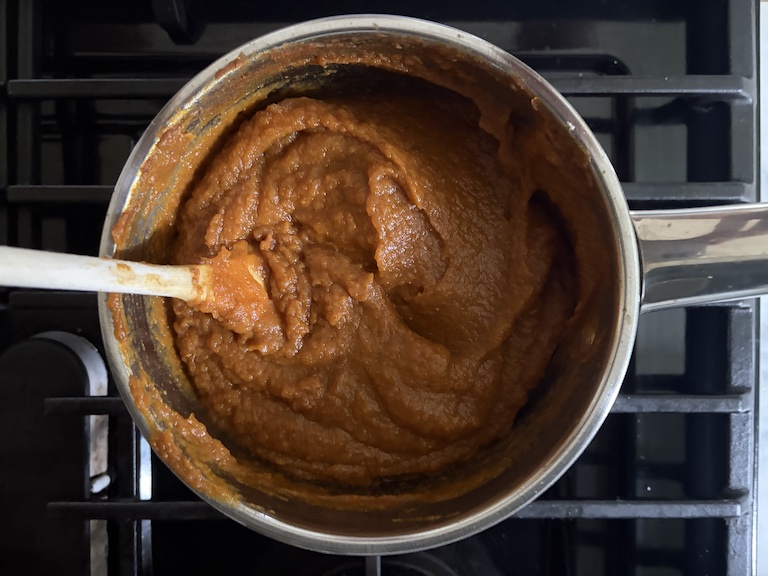 pumpkin butter in a pan on the stovetop
