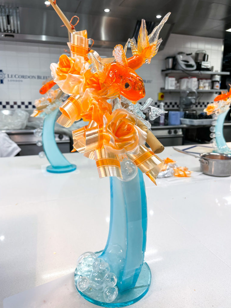 Goldfish sugar sculpture made during a professional development course at Le Cordon Bleu London
