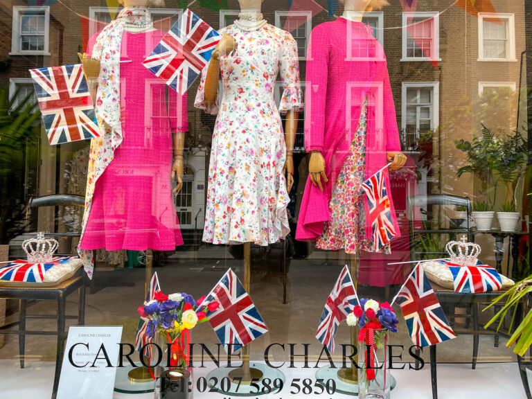 Coronation decorations in the window of a London dress shop