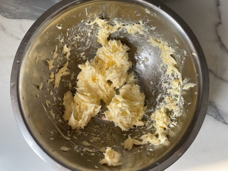 Whipped butter in metal bowl