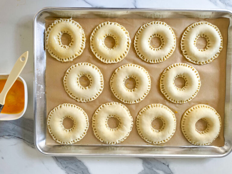 Tray of unbaked wreath pastries