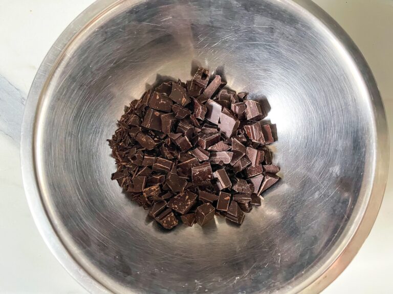 Bowl of chopped dark chocolate