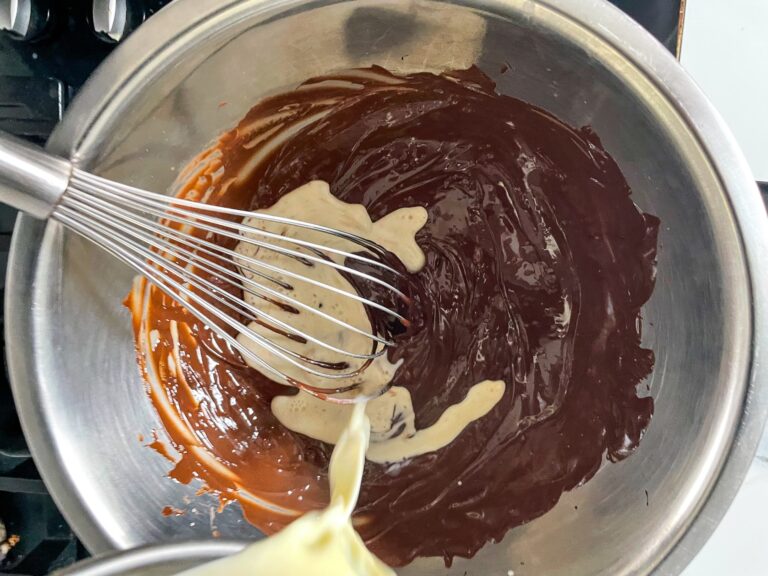 Pouring cream into melted chocolate