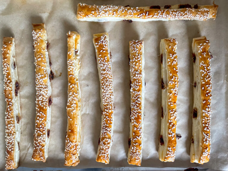 Anchovy sticks on a parchment lined baking tray