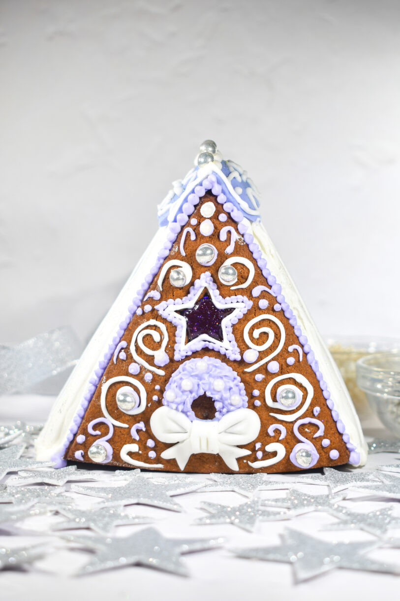 A-frame gingerbread house on white background