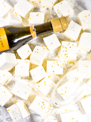 Prosecco marshmallows and a bottle of sparkling wine