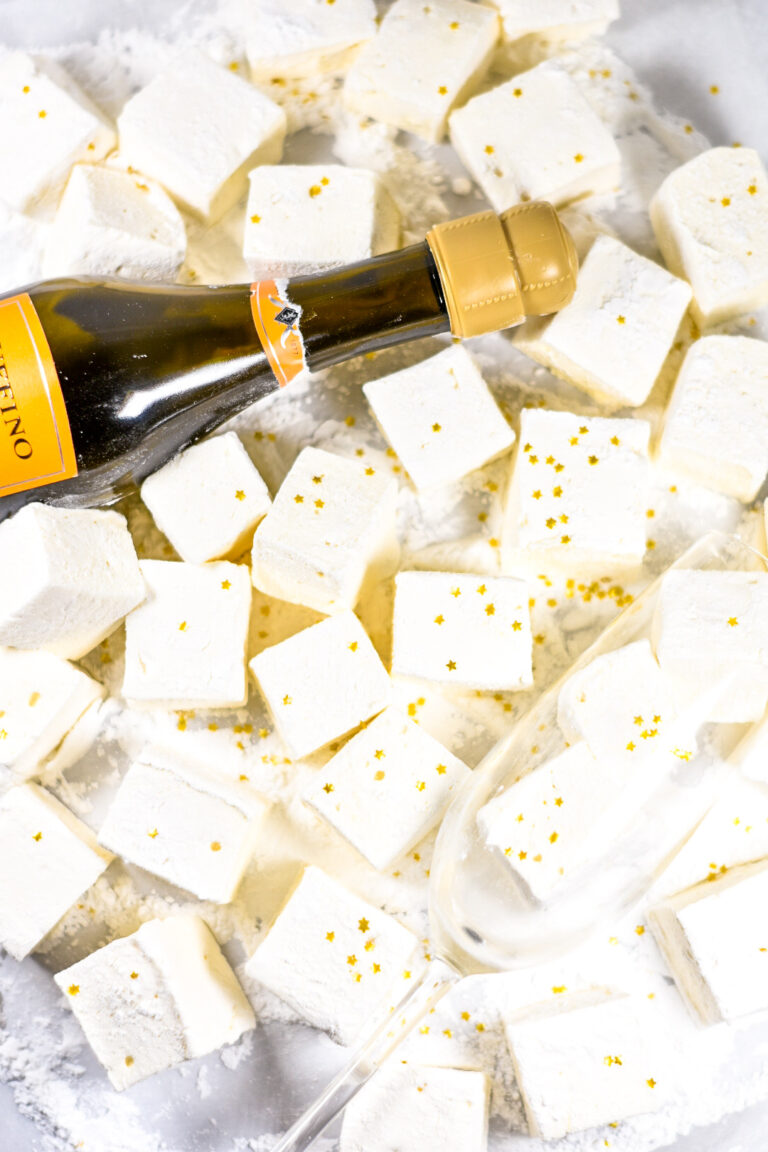 Prosecco marshmallows and a bottle of sparkling wine