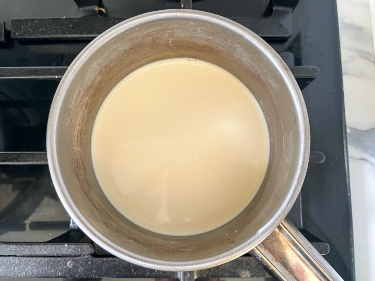 Cream in small saucepan on stovetop