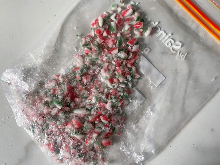 Bag of crushed candy cane pieces to make this Christmas truffle recipe