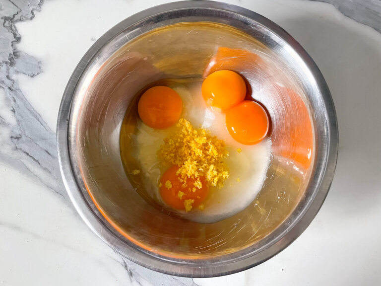 Eggs and sugar in a bowl