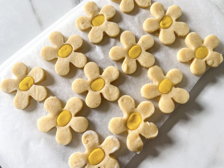 Daisy shaped cookies before baking