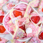 A bowl of Valentine's Day chocolate bark