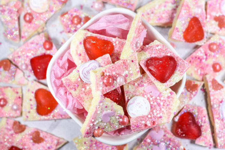 A bowl of Valentine's Day chocolate bark