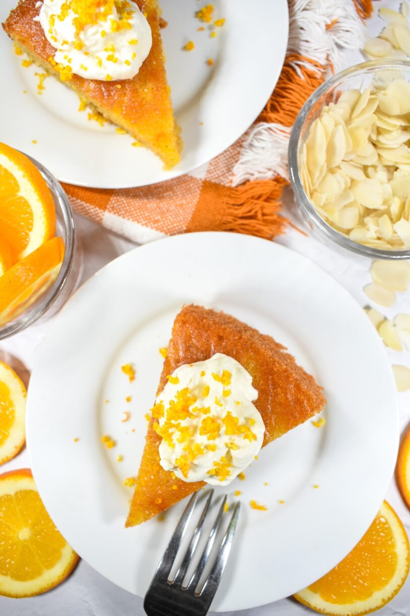 Flourless orange almond cake on a plate
