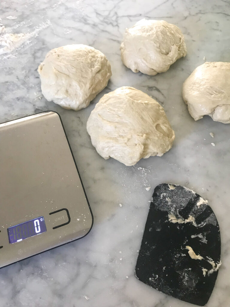 Bread dough, scraper, and scale