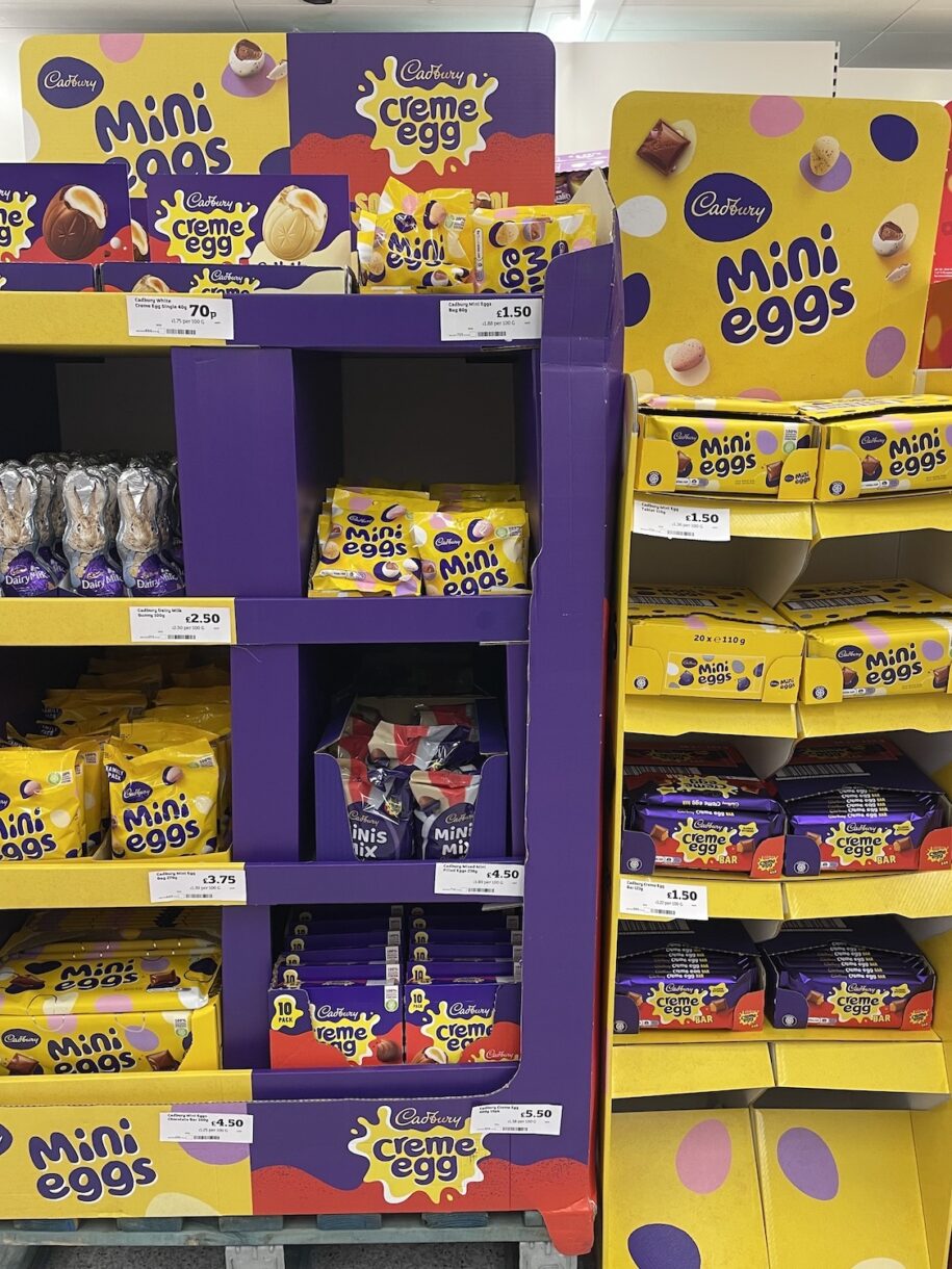 Easter candy display in a London grocery store