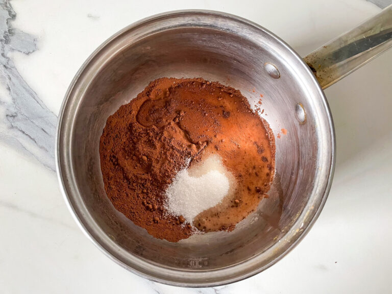 Sugar and cocoa powder in a saucepan
