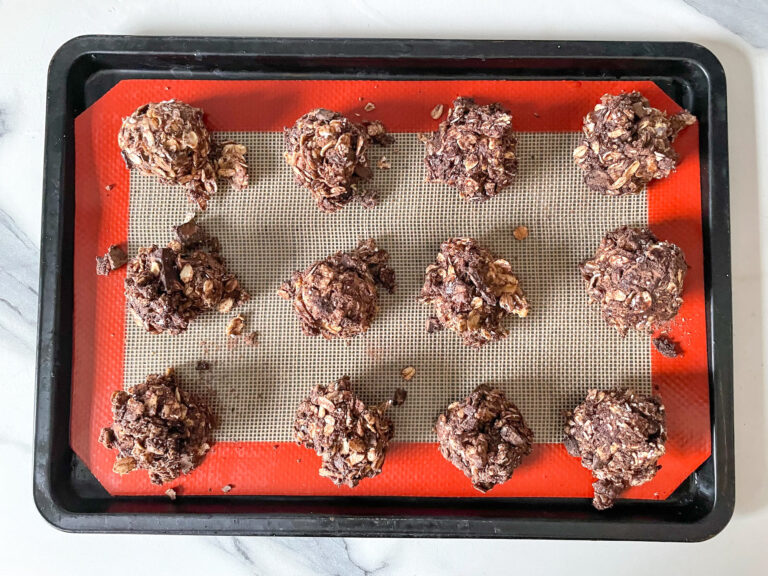 A tray of chocolate peanut butter oatmeal bites
