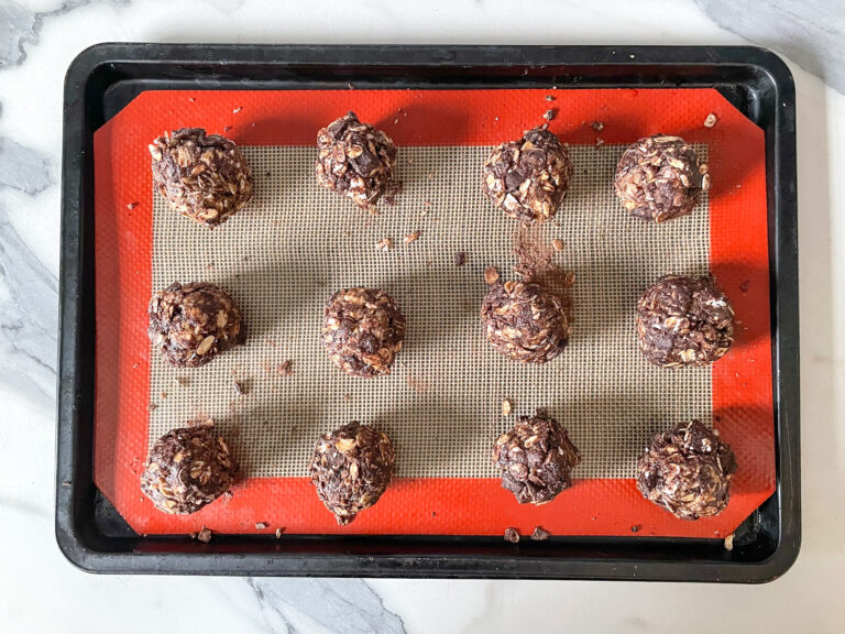 A tray of chocolate peanut butter oatmeal bites