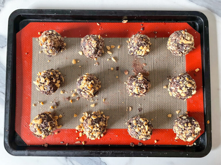 A tray of chocolate peanut butter balls
