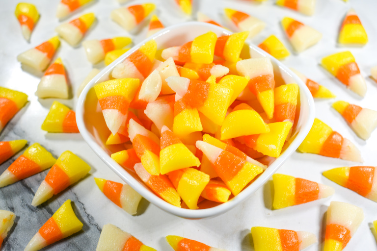 A bowl of homemade candy corn 
