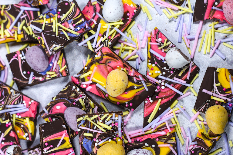 Easter bark with mini eggs and sprinkles