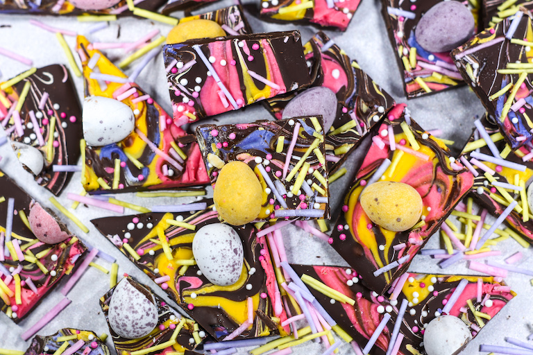 Easter bark candy on a white surface