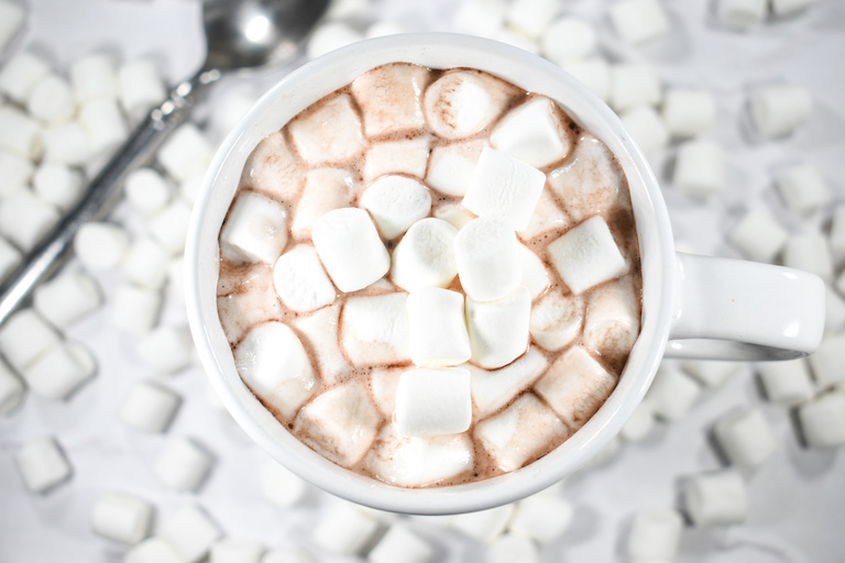 Mug of hot chocolate with mini marshmallows
