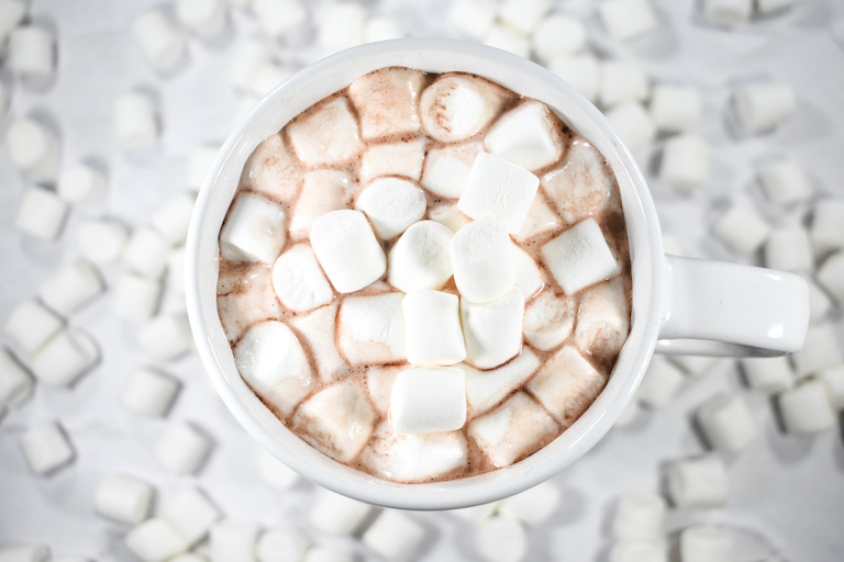 Homemade hot chocolate with mini marshmallows