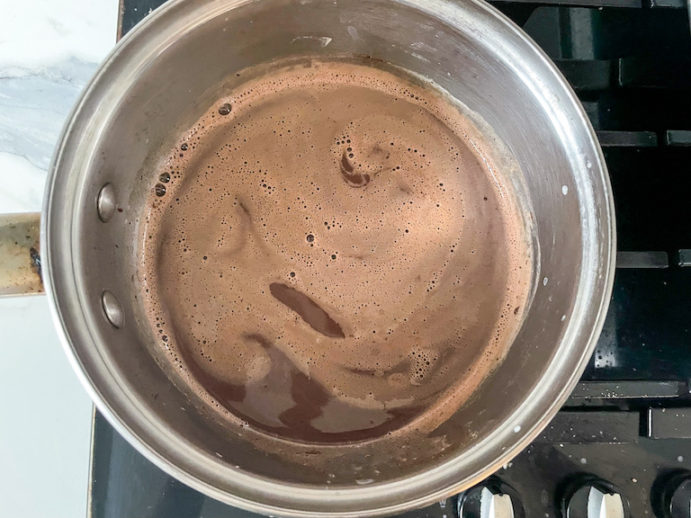 Homemade hot chocolate in a saucepan