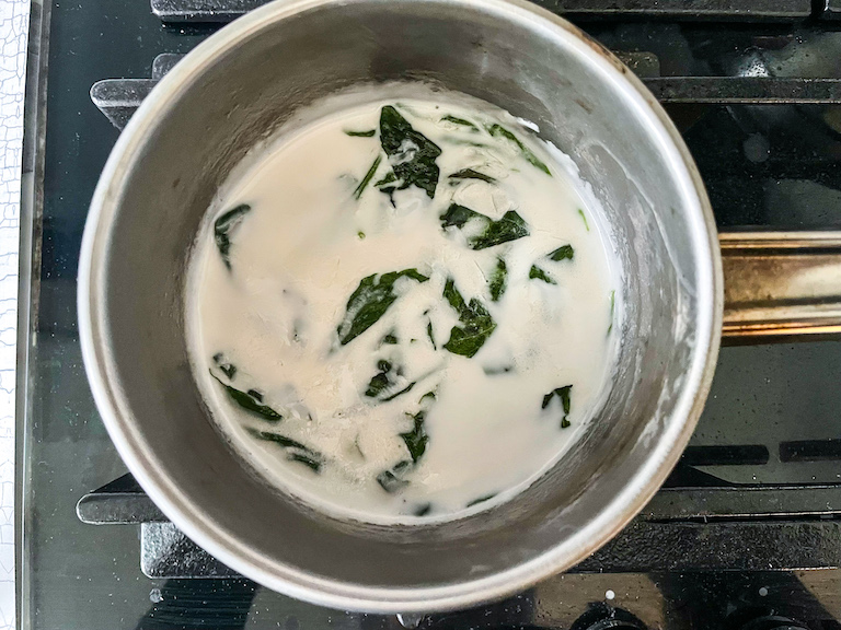 Basil leaves infusing in coconut cream