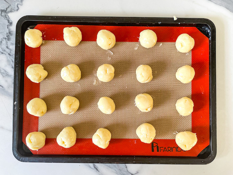 White chocolate truffle balls on a tray