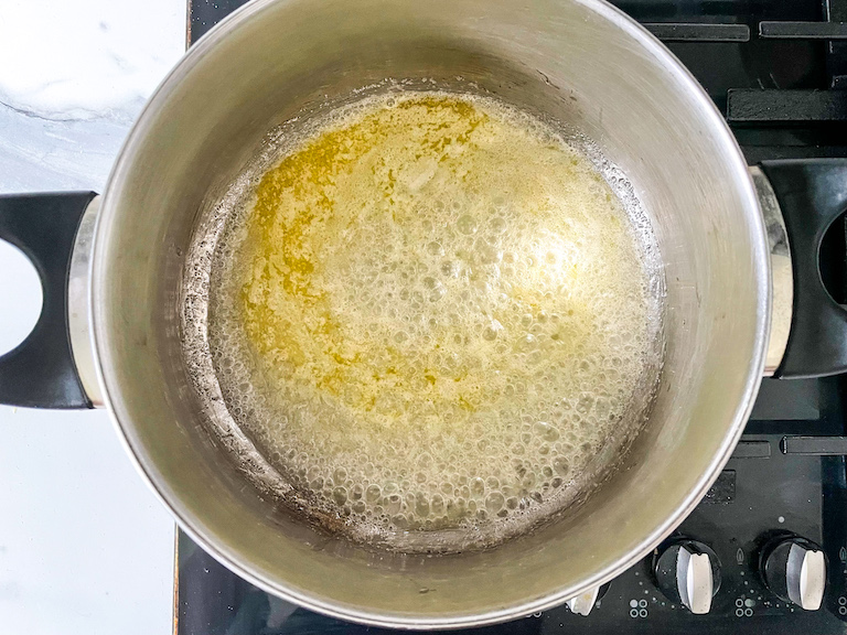 Bubbling sugar and butter in a saucepan