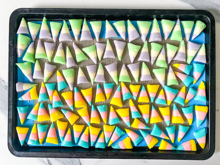 Homemade candy corn arranged on a tray