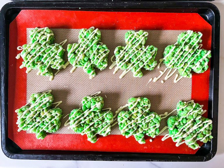 Shamrock treats drizzled with white chocolate