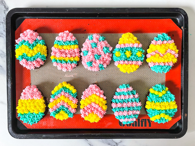 Easter brownies arranged in two rows on a tray